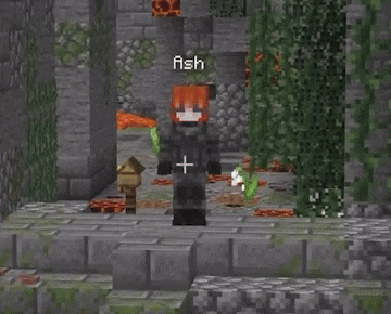 a person is standing in a minecraft world holding a sword and a flower .