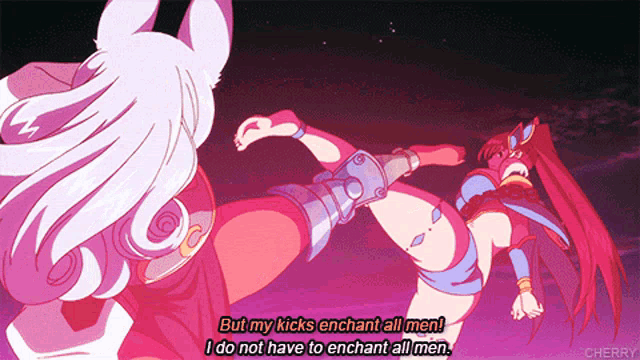 a cartoon of a woman kicking another woman with the words but my kicks enchant all men i do not have to enchant all men