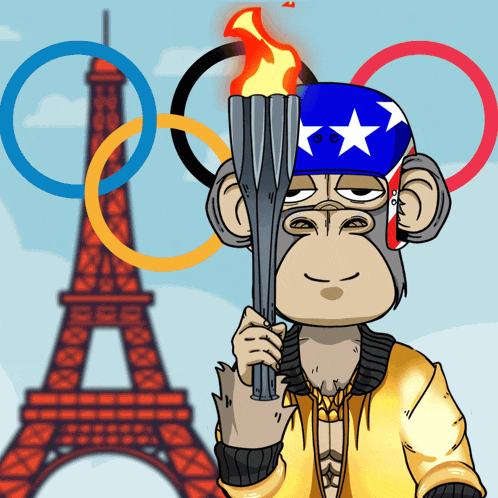 a cartoon of a monkey holding a torch in front of an eiffel tower