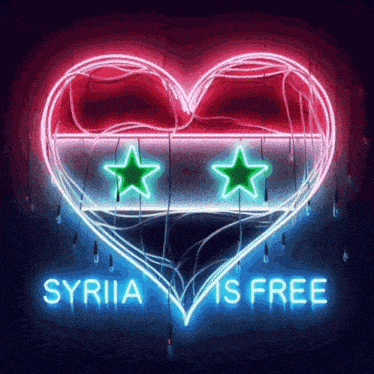 a neon sign that says syria is free in a heart shape