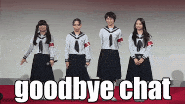 a group of girls standing next to each other with the words goodbye chat written on the bottom