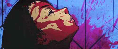 a woman with blood on her face is looking up .