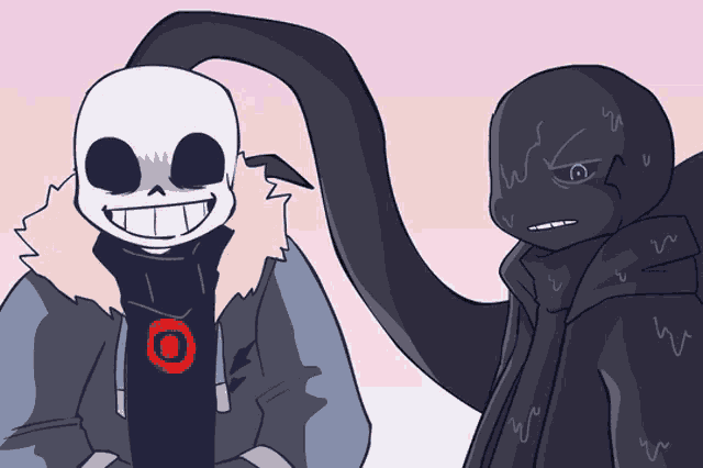 a cartoon drawing of a skeleton and a nightmare sans