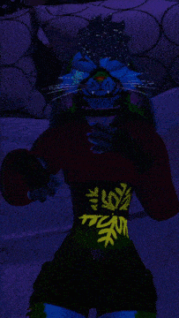 a computer generated image of a furry character with a glow in the dark waistband with snowflakes on it