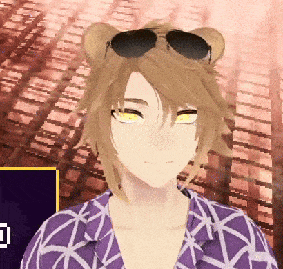 a cartoon character wearing sunglasses and a purple shirt with a yellow eye