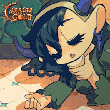 a cartoon drawing of a girl with horns and the words gold gold adventure gold on the bottom