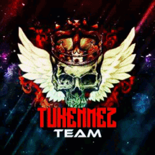 a skull with wings and a crown that says ' tuhennez team ' on it
