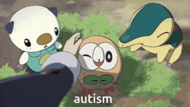 a cartoon of a person touching a pokemon with the word autism written below it