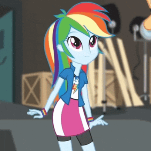 rainbow dash from my little pony equestria girls is wearing a blue jacket