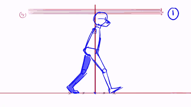 a drawing of a person walking with the number 1 in the upper right corner