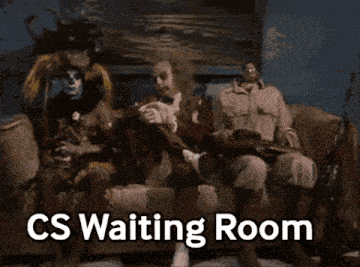 a person is holding a piece of paper that says cs waiting room on it
