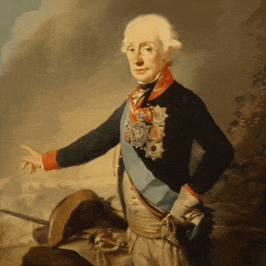 a painting of a man with a sword and medals around his neck