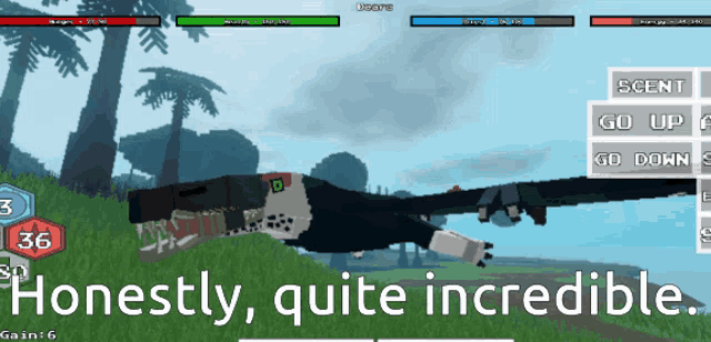 a screen shot of a video game with the words honestly quite incredible