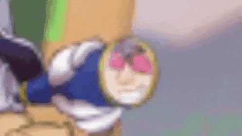 a close up of a cartoon character holding a magnifying glass with a face in it .
