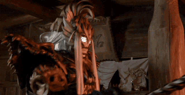 a monster with long hair and glowing eyes