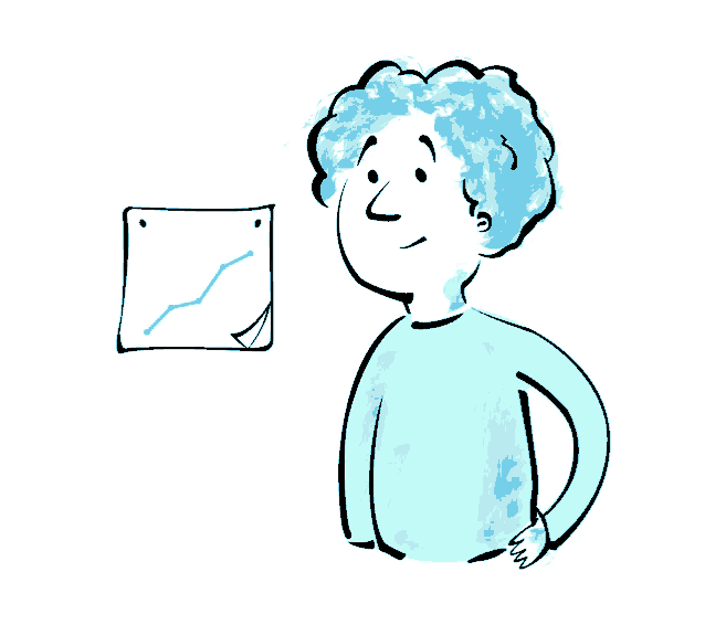 a cartoon drawing of a man looking at a graph on a piece of paper