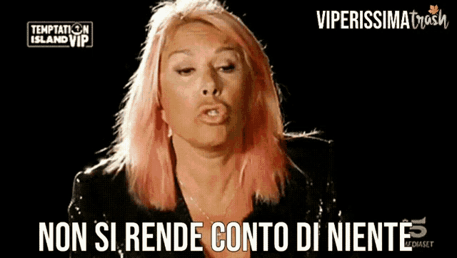 a woman with pink hair and the words non si rende conto di niente above her