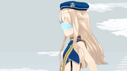 a cartoon of a girl wearing a blue hat and gloves with the words " i 'm sorry " written below her