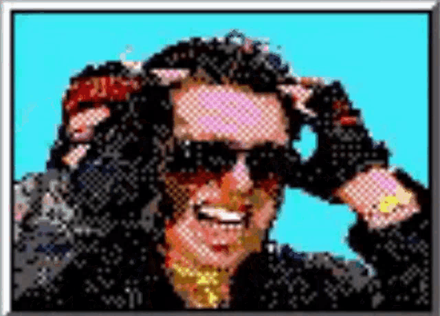 a pixel art of a man wearing sunglasses and a bandana