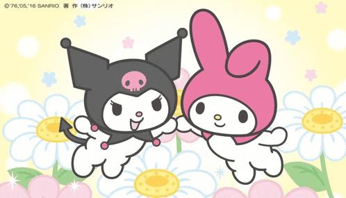 a picture of kuromi and my melody from sanrio with flowers