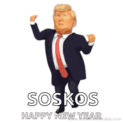 a cartoon of donald trump with the words soskos happy new year