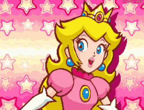 a pixel art of princess peach with stars in the background