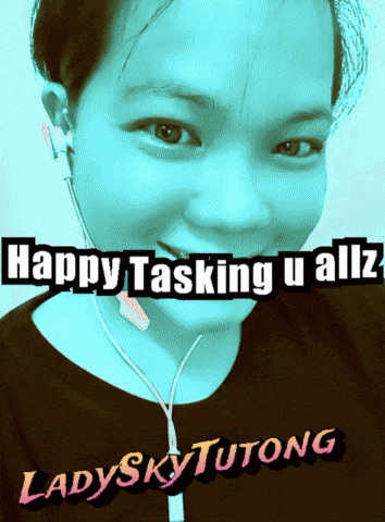 a lady with headphones and the words happy tasking u allz ladyskytutong