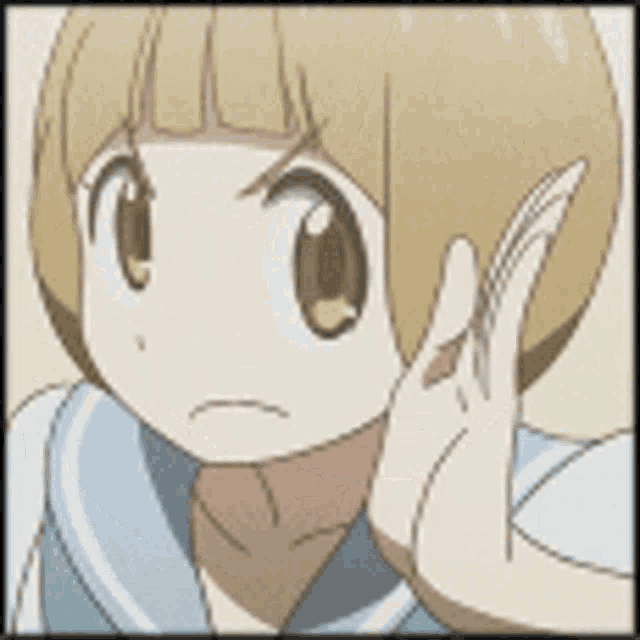 a cartoon girl is covering her face with her hand and making a funny face .