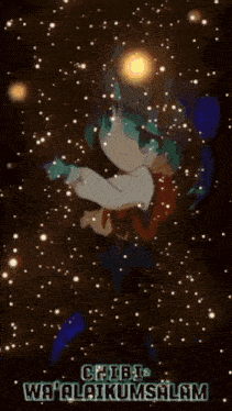the word chibi is on a dark background with stars
