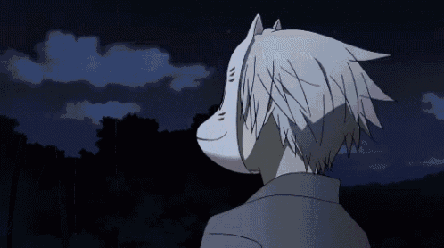 a person with a white mask on their face looks at the sky