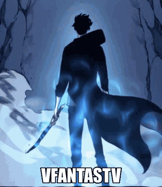 a picture of a man holding a sword with the words vfantastv on the bottom