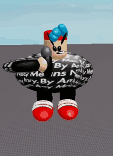 a cartoon character is holding a microphone and wearing a jacket that says very me ins