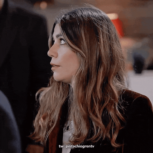 a close up of a woman 's face with the hashtag pistachiogrentv visible