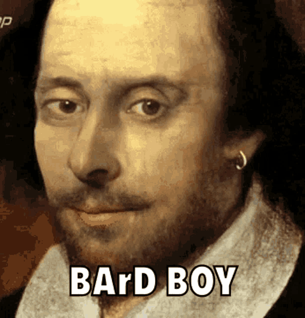a close up of a man 's face with the words bard boy written below it