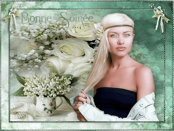 a picture of a woman with flowers and the words bonne soirée