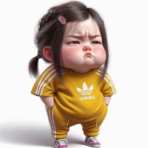a cartoon of a baby girl wearing a yellow adidas shirt and pants .