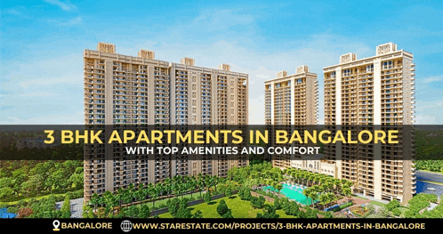 a advertisement for 3 bhk apartments in bangalore with top amenities and comfort