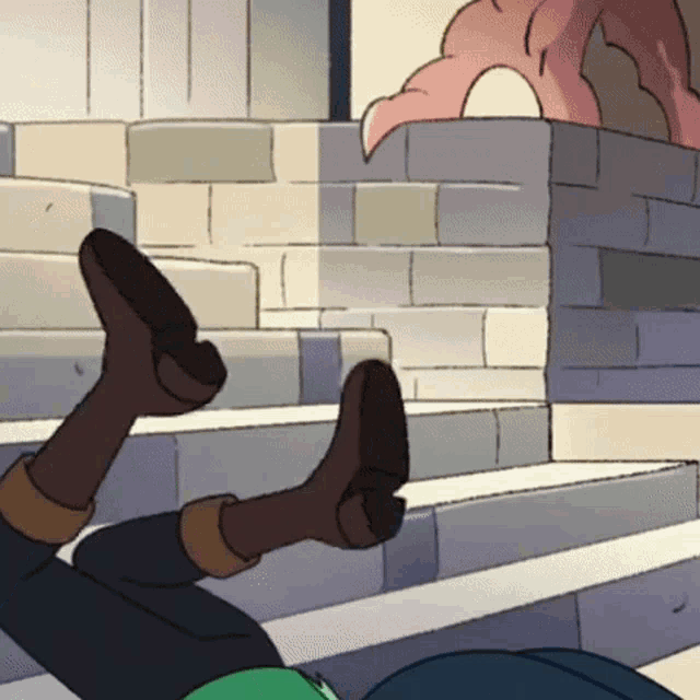 a cartoon character is laying on a set of steps