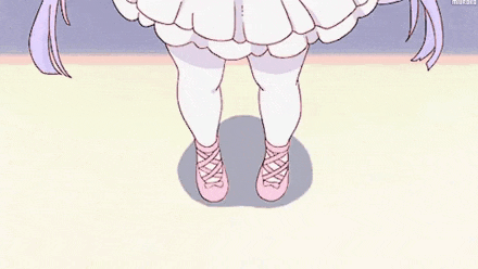 a close up of a cartoon character 's legs in a pink and white dress with a tail .