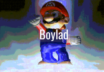 a pixelated image of mario with the word boylad written below him