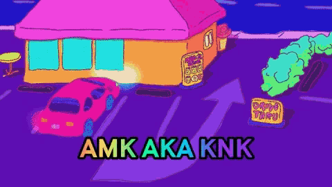 a cartoon illustration of a drive thru with the words amk aka knk