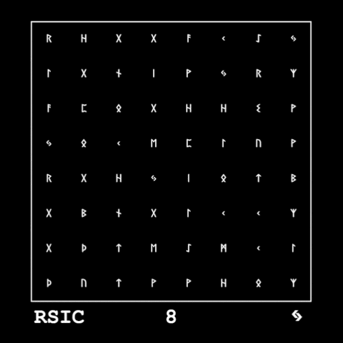 a black background with white letters and the number 8 in the corner
