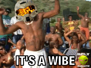 a shirtless man is dancing in front of a crowd with the words it 's a vibe