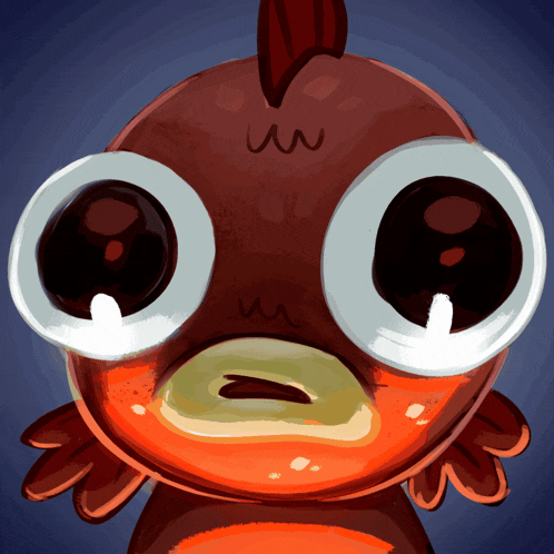 a cartoon drawing of a fish with big eyes and a yellow mouth