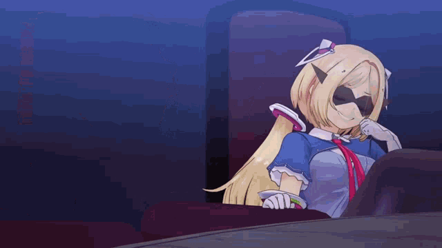 a girl in a mask is sitting in a chair with her legs crossed in front of a sign that says metaroze