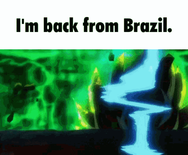 i 'm back from brazil written on a green background