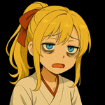 a girl with blonde hair and blue eyes has a sad look on her face .