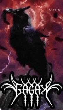 a painting of a black bird with horns and the word vita in the corner