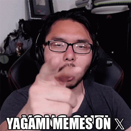a man wearing glasses and headphones says yagami memes on