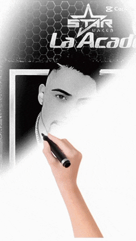 a hand is holding a pen in front of a poster that says star la acau